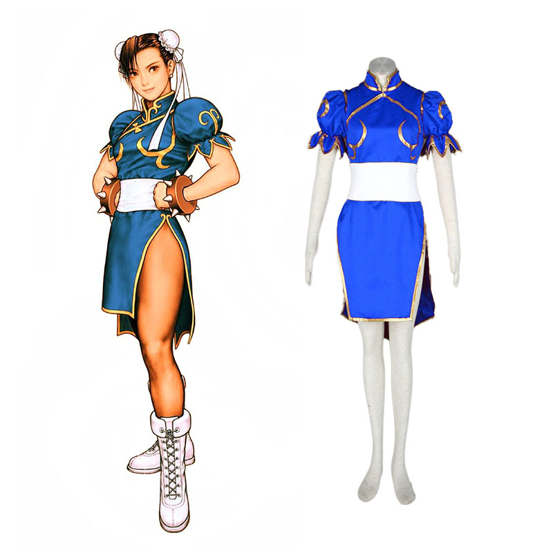 Street Fighter Chun-Li 1 Blue Anime Cosplay Costumes Outfit