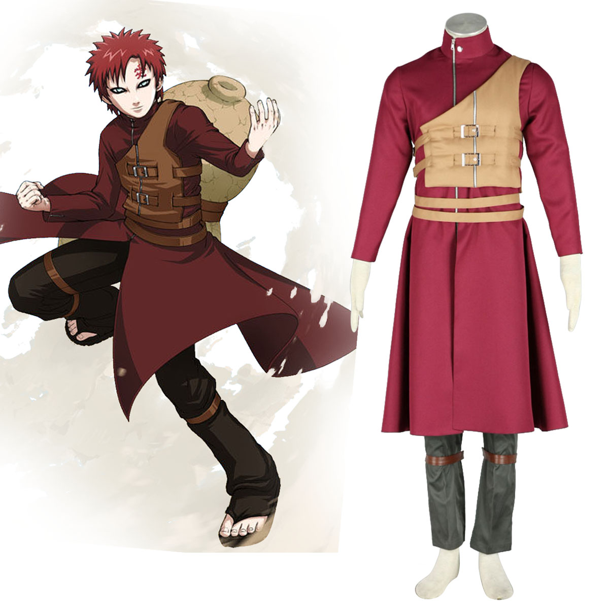 Naruto Shippuden Gaara 6 Anime Cosplay Costumes Outfit