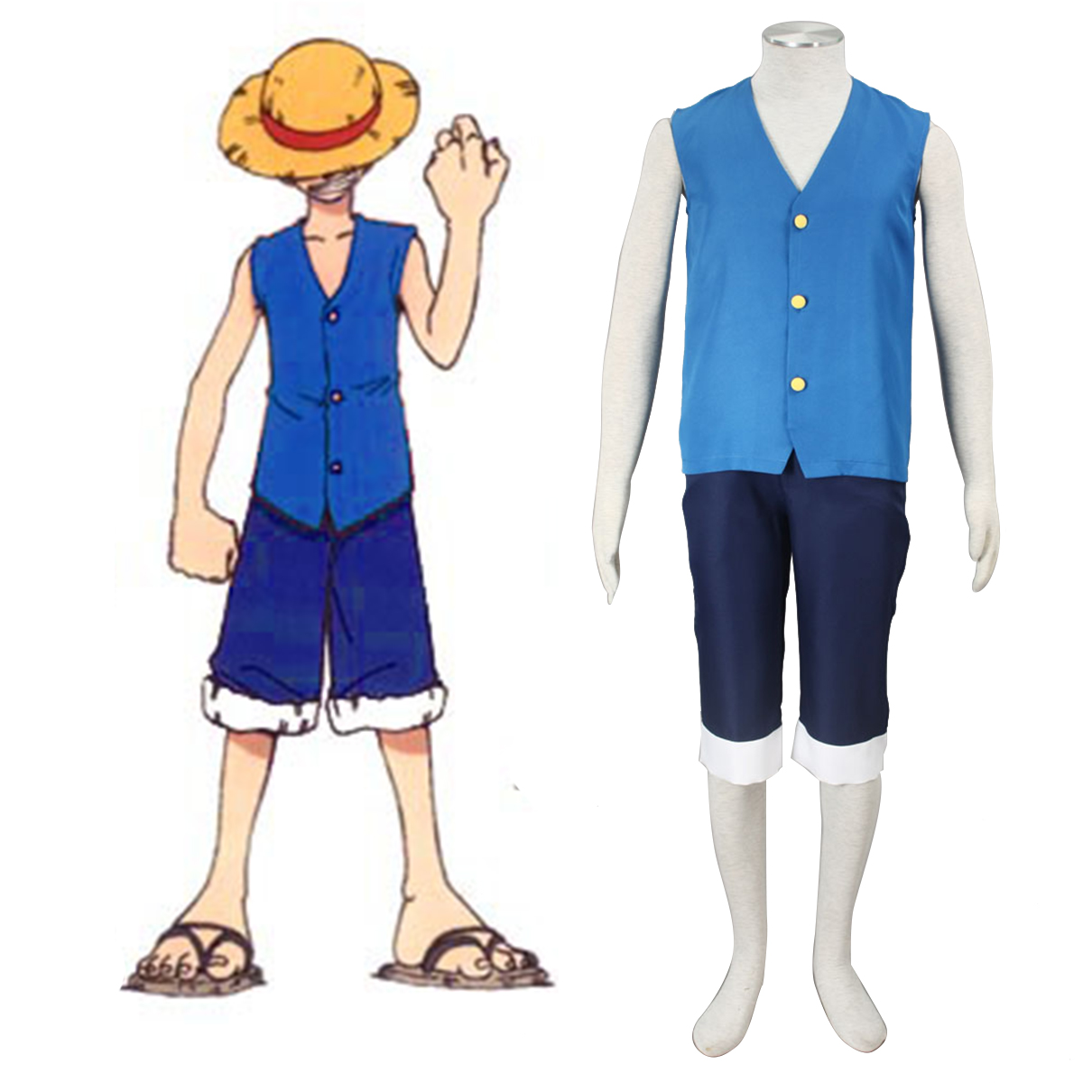 One Piece Monkey D. Luffy 2 Blue Anime Cosplay Costumes Outfit