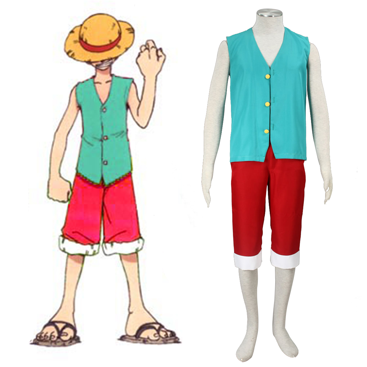 One Piece Monkey D. Luffy 3 Green Anime Cosplay Costumes Outfit