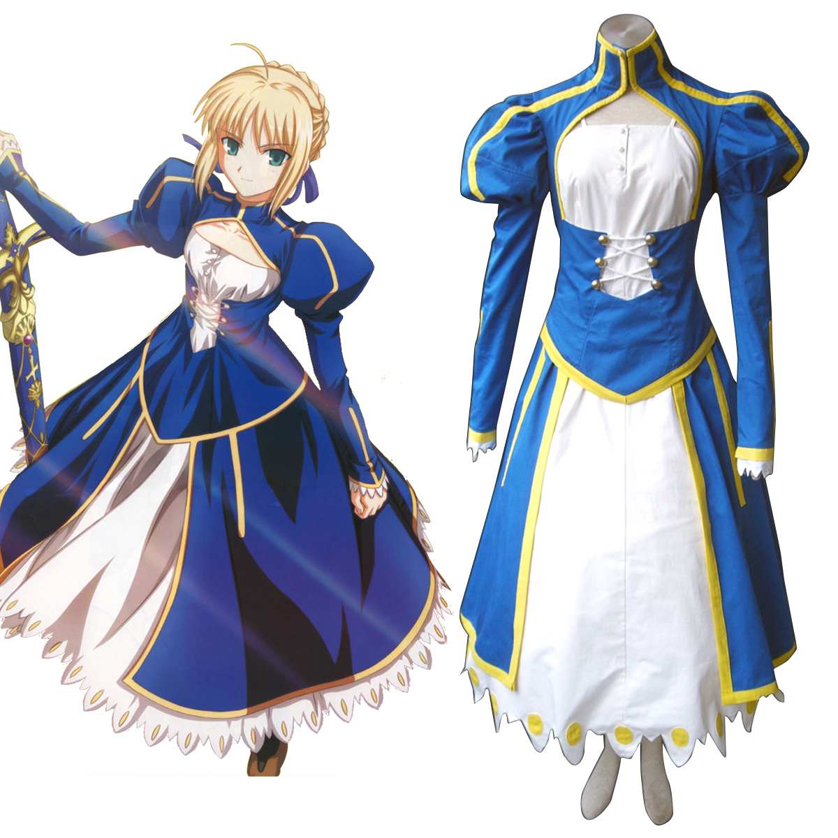 The Holy Grail War Saber 1 Blue Anime Cosplay Costumes Outfit