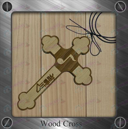 Hatsune - note flags wooden cross necklace