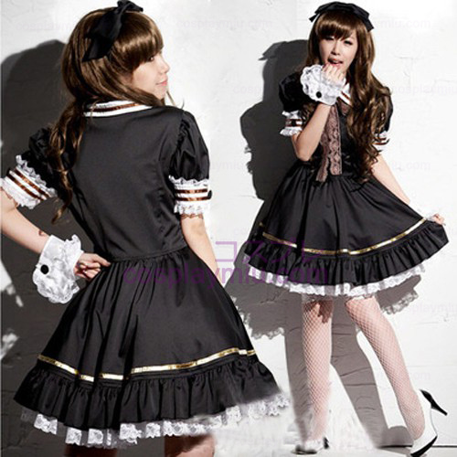 Black Lovely Lolita Maid Outfit Miniskirt Cosplay Costumes