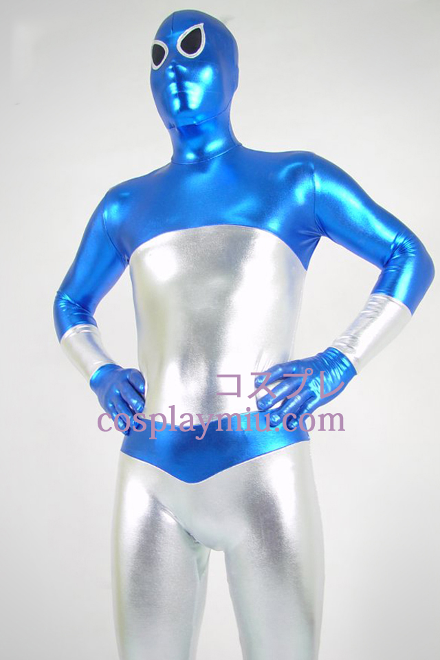 Blue And Silver Shiny Metallic Zentai Suit