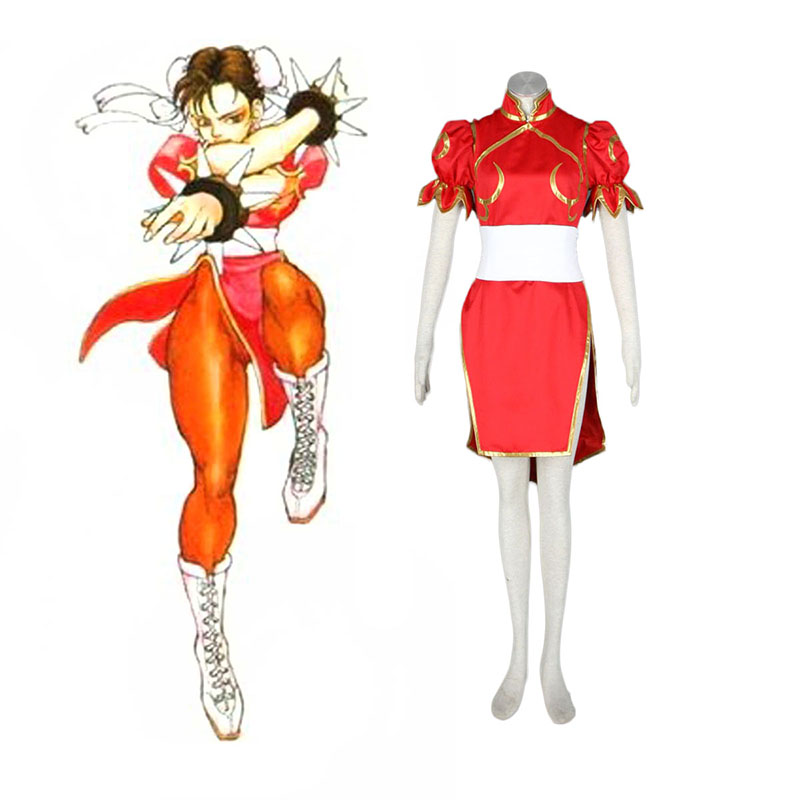 Street Fighter Chun-Li 4 Red Anime Cosplay Costumes Outfit