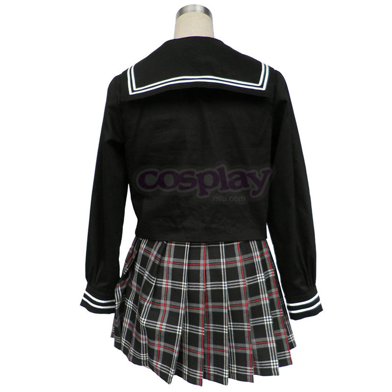 Sailor Uniform 7 Red Black Grid Anime Cosplay Costumes Outfit