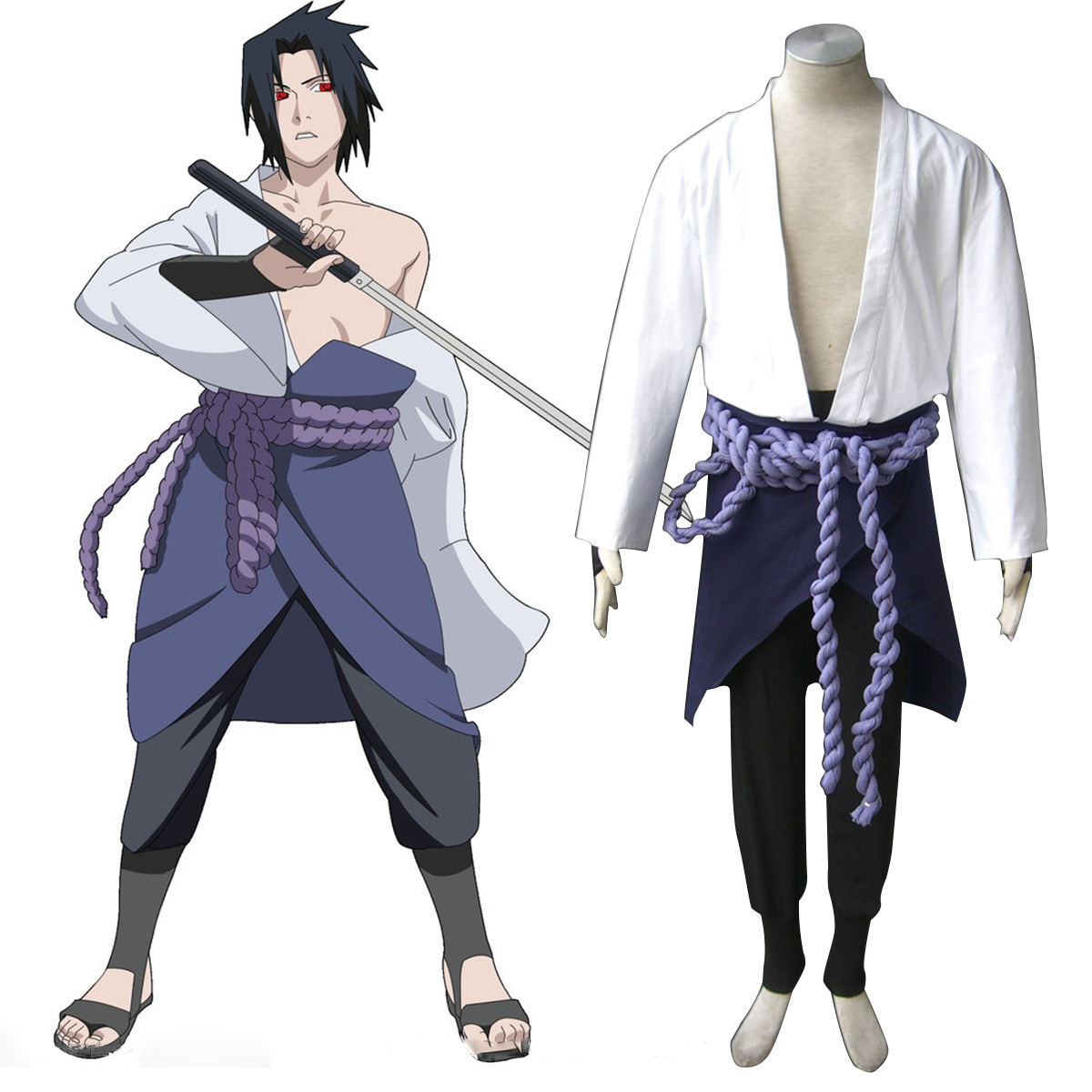 Naruto Shippuden Sasuke Uchiha 3 Anime Cosplay Costumes Outfit.