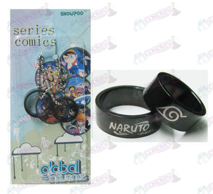 Naruto konoha card installed black steel couple rings
