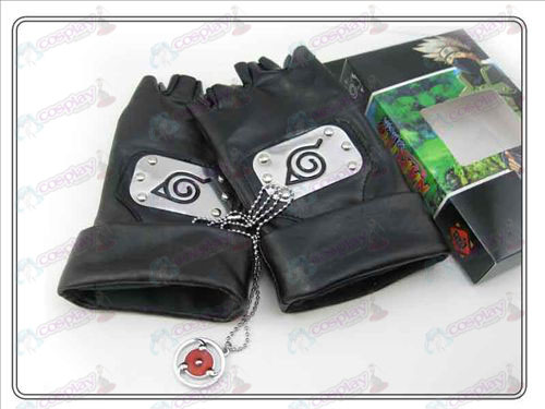 Naruto kakashi Gloves + write round eyes necklace (three-piece)