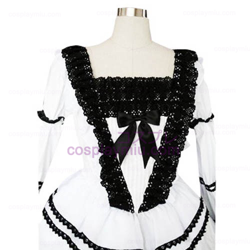 Black And White Lace Trimmed Gothic Lolita Cosplay Dress