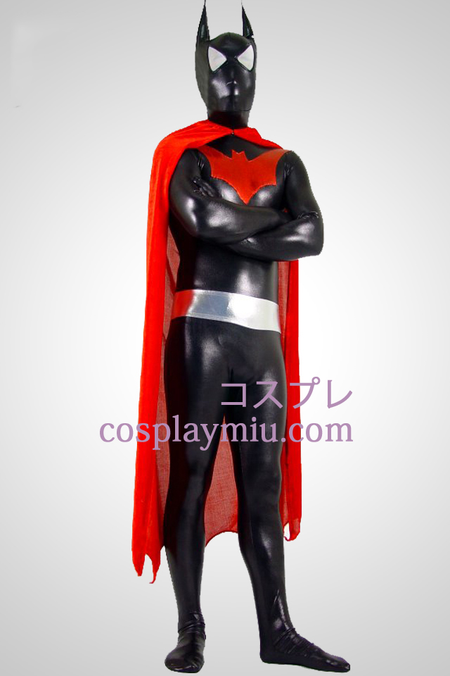 Shiny Metallic Batman Zentai Suit With Red Cape