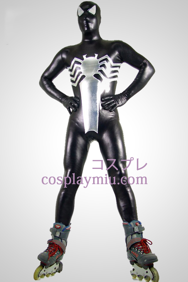 Black And Silver Spiderman Shiny Metallic Superhero Zentai Suit