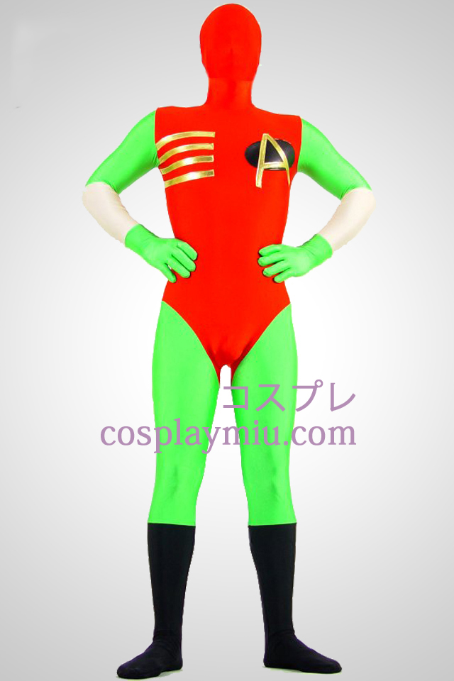 Green And Red Lycra Spandex Zentai Suit