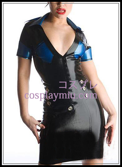 Black and Blue Deep V-neck Latex Costume