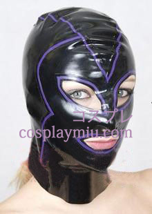 Shiny Black Female Cosplay Lined Latex Mask with Open Eyes and Mouth