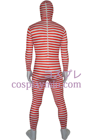 Red White Striped Spandex Lycra Zentai Suit