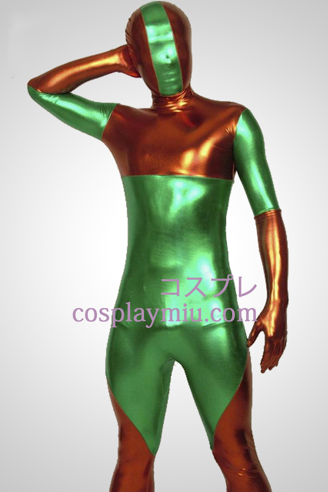 Red And Green Lycra Shiny Metallic Zentai Suit