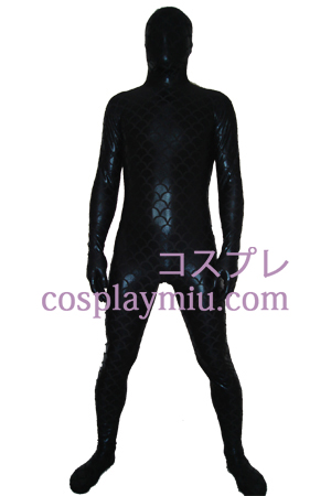 Black Fish-Scale Shiny Metallic Zentai Suit