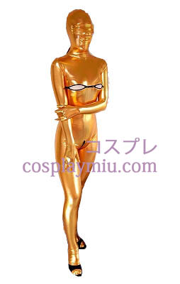 Gold Sexy Female Open Bust Open Crotch Shiny Metallic Zentai
